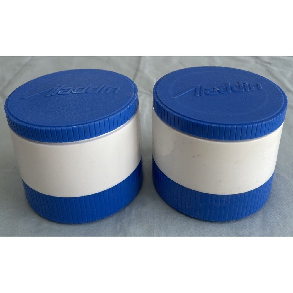 Vintage Aladdin Thermo Jars Insulated Bowl Container Blue Lid Lot Of 2